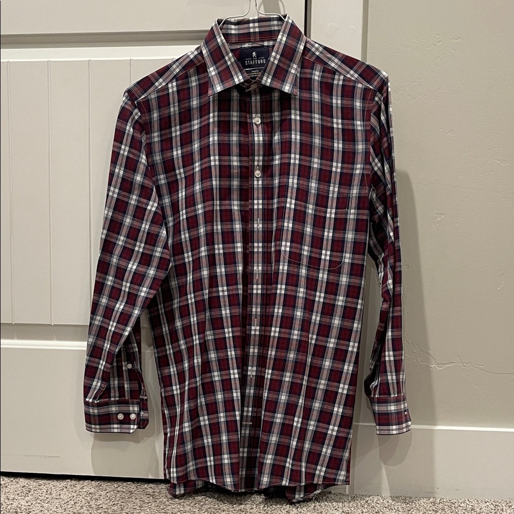 Stafford Burgundy and Navy Plaid Men's Shirt